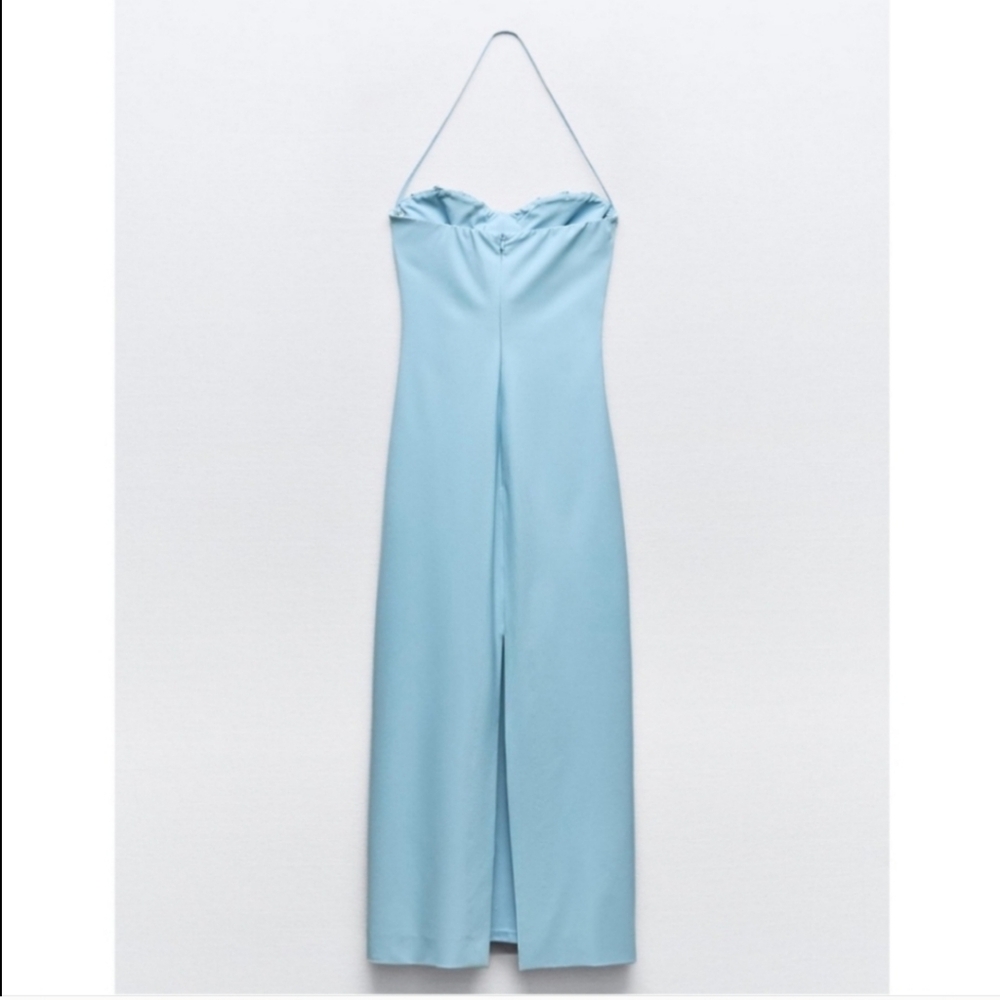 Zara FLOWERS MIDI DRESS BLUE SIZE L XL - Picture 10 of 16